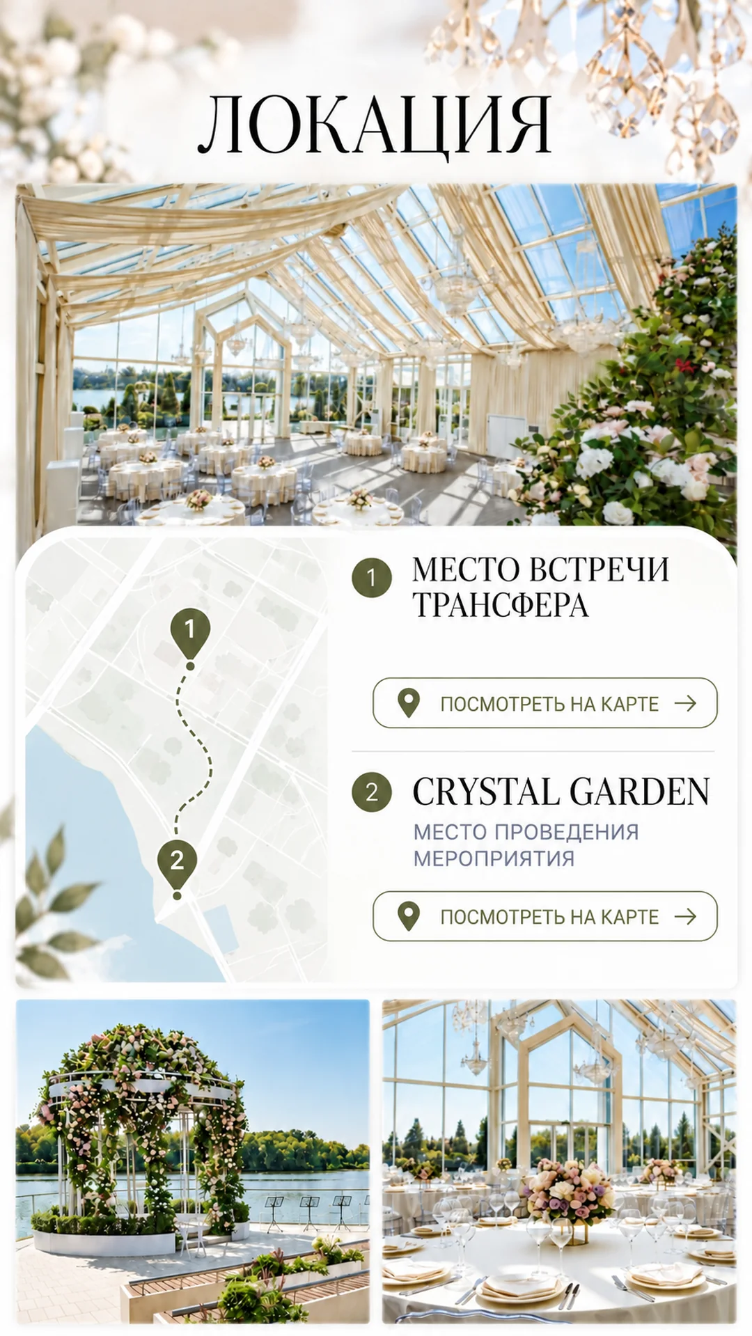 Локация. 1 — место встречи трансфера. 2 — Crystal Garden, место проведения мероприятия, ул. Жужа, 37, Москва